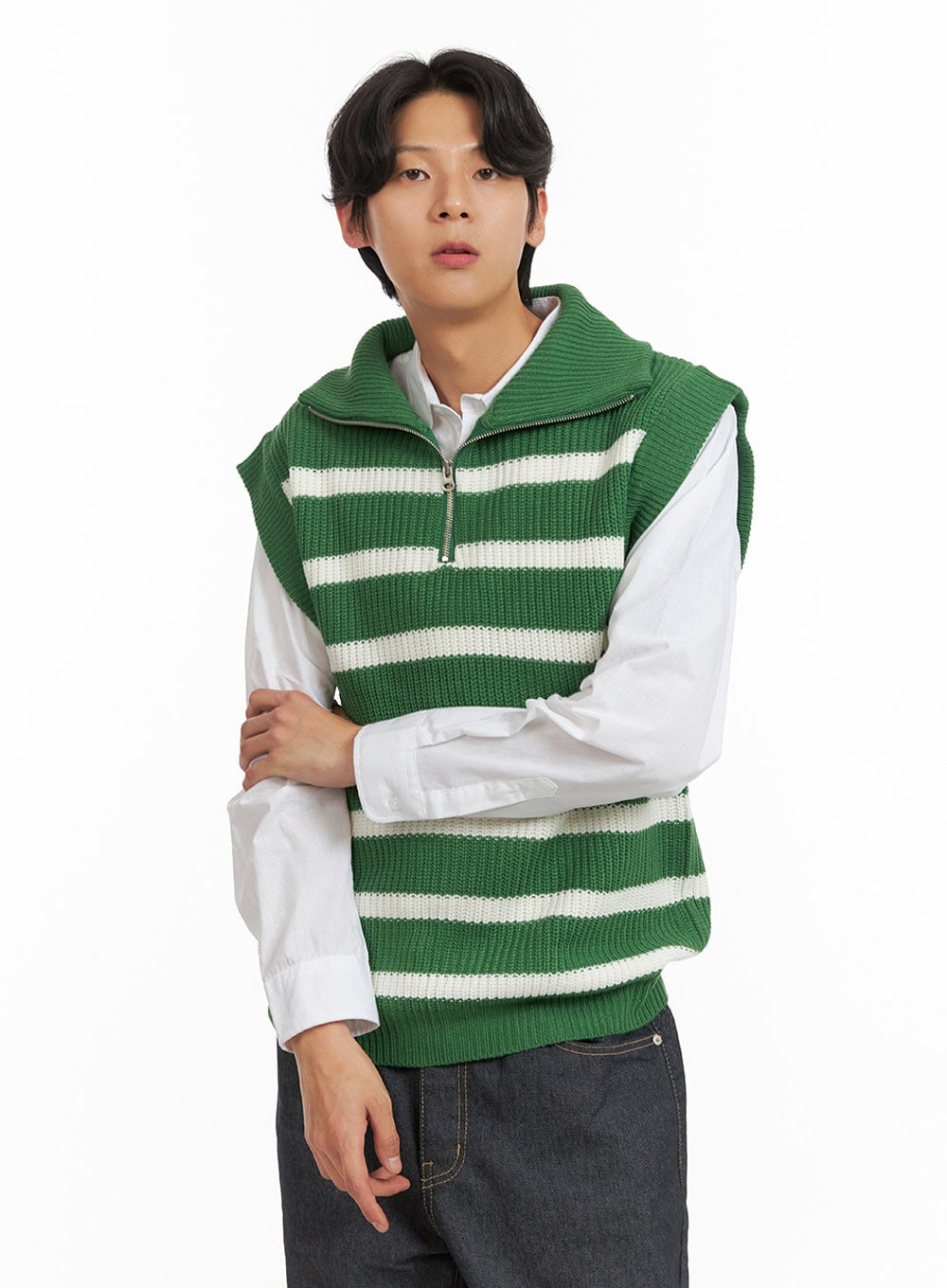 Men's Half Zip-Up Stripe Vest IY424