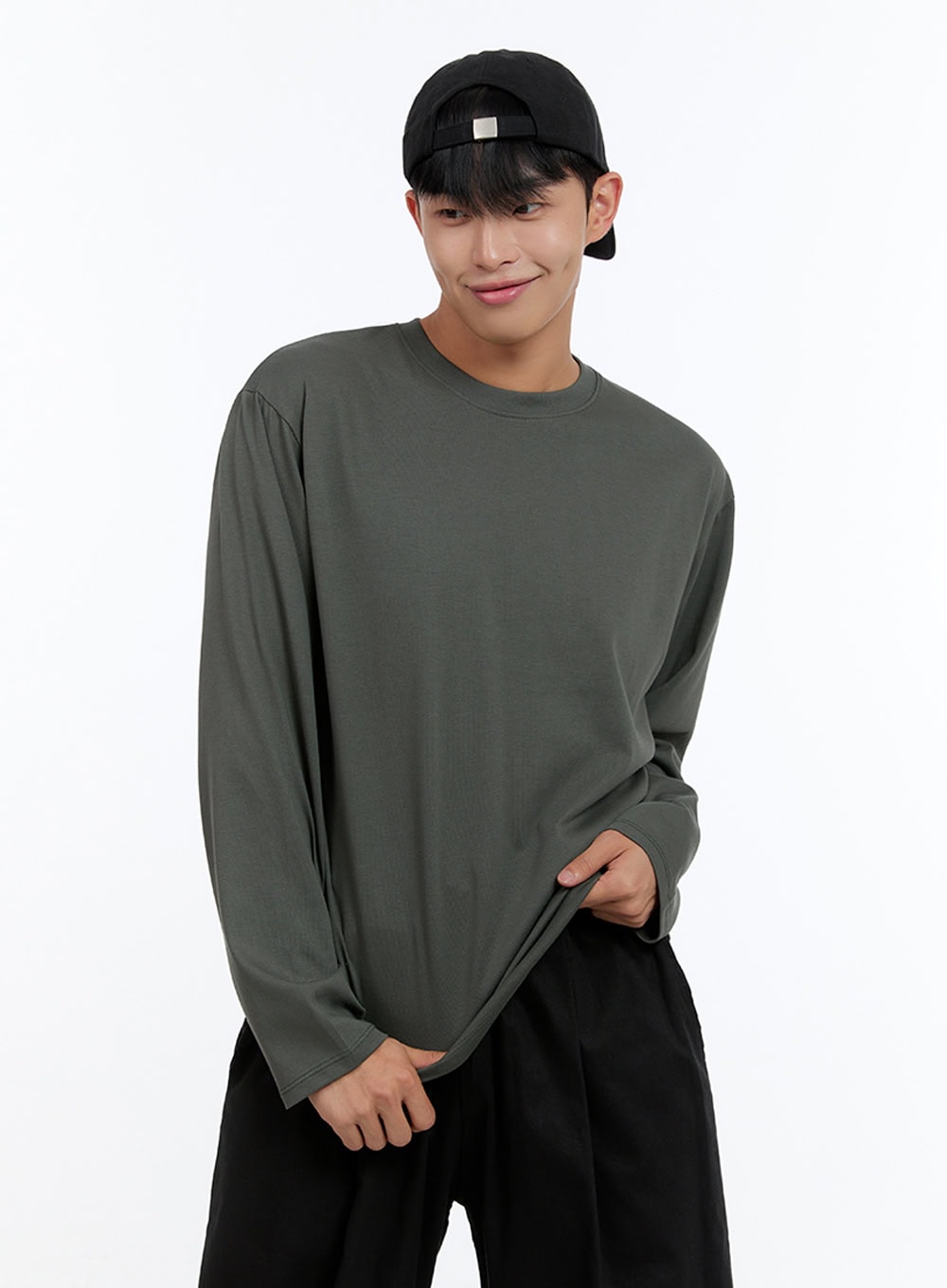 Men's Basic Cotton Long Sleeve T-Shirt (Dark Green) IS412