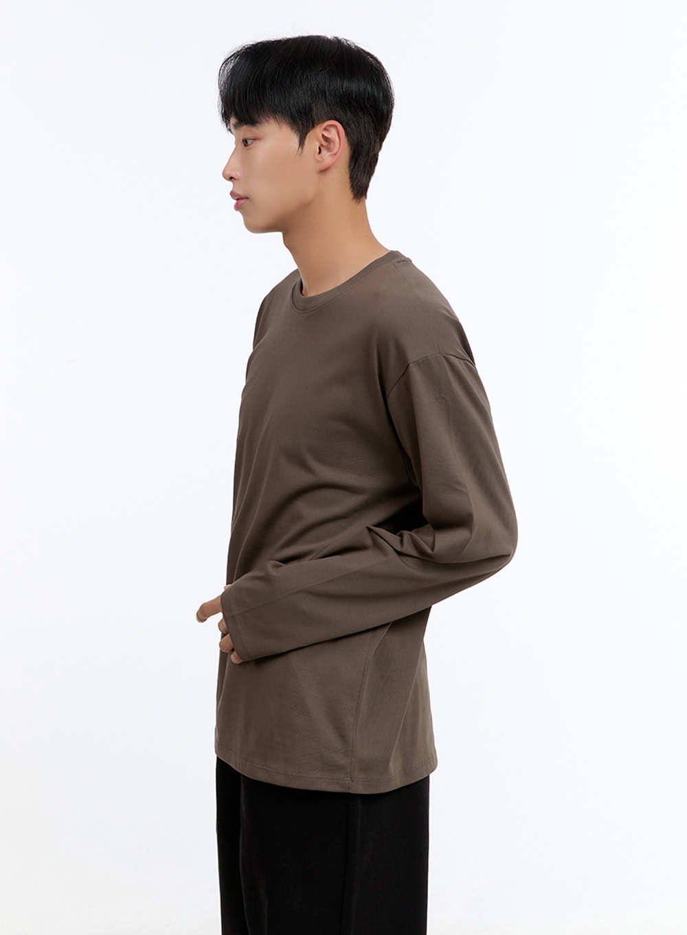 Men's Basic Cotton Long Sleeve T-Shirt (Brown) IS412