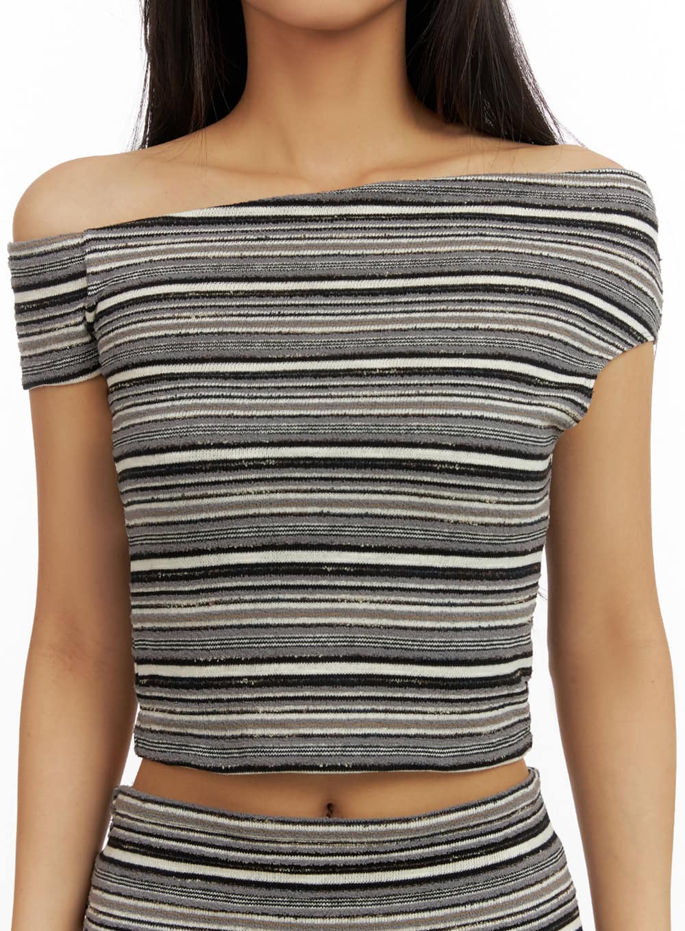 Striped Unbalanced Crop Top IU412