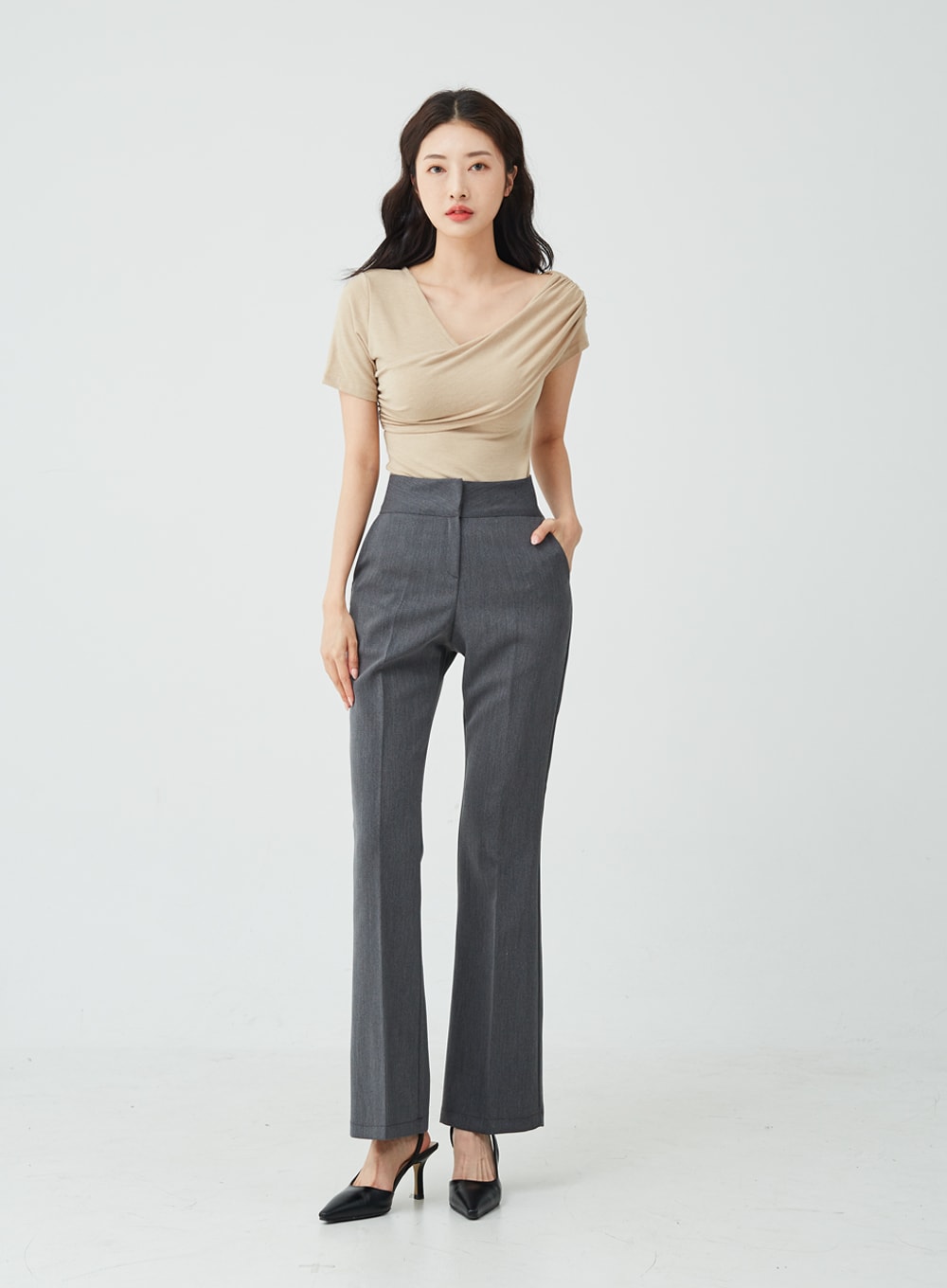 High Waist Boot Cut Slack Pants IU26