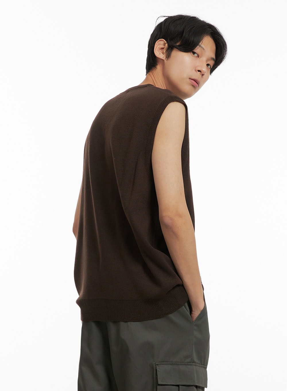 Men's Classic V-Neck Knit Vest (Brown) IY410
