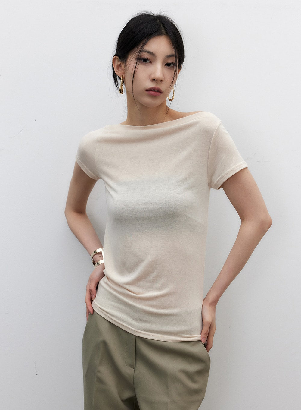 Unbalanced Off-Shoulder Tee IY331