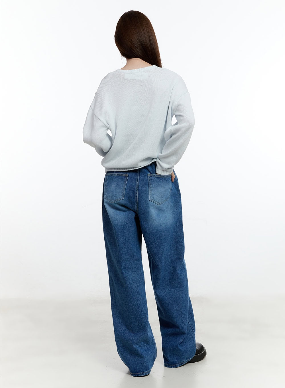Eugene Adjustable Cinched-Back Wide-Leg Jeans CM521