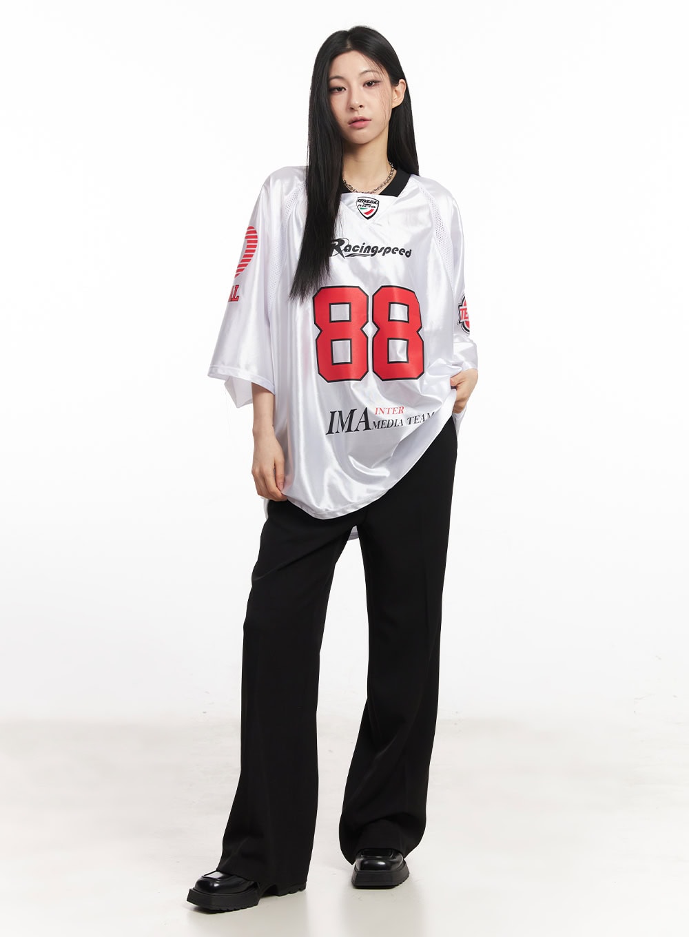 Glossy Oversize Jersey Top CA516