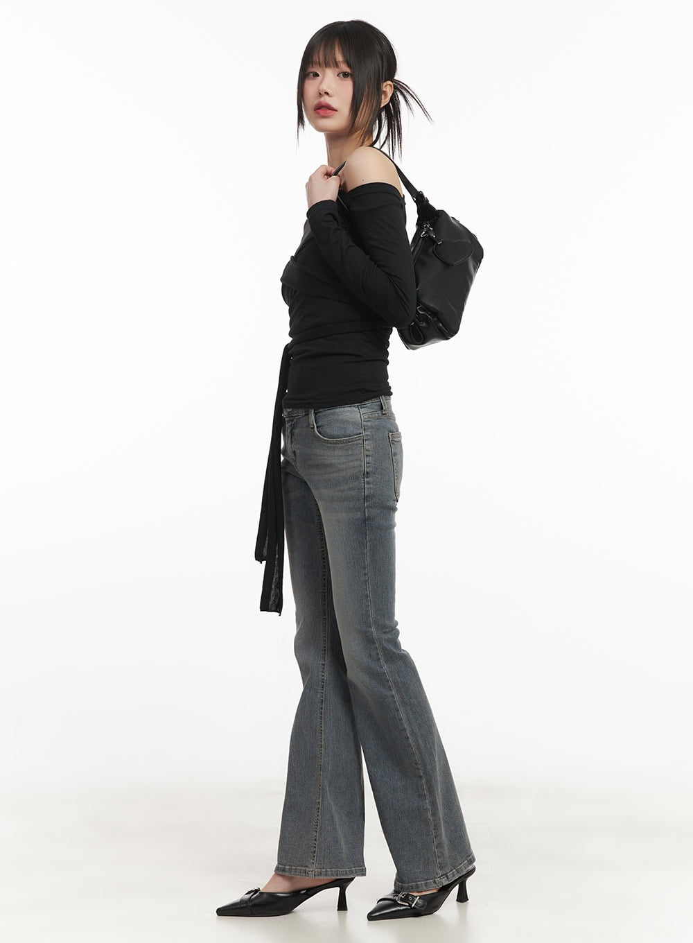 Rachel Washed Bootcut Jeans with Hip Pads CF518