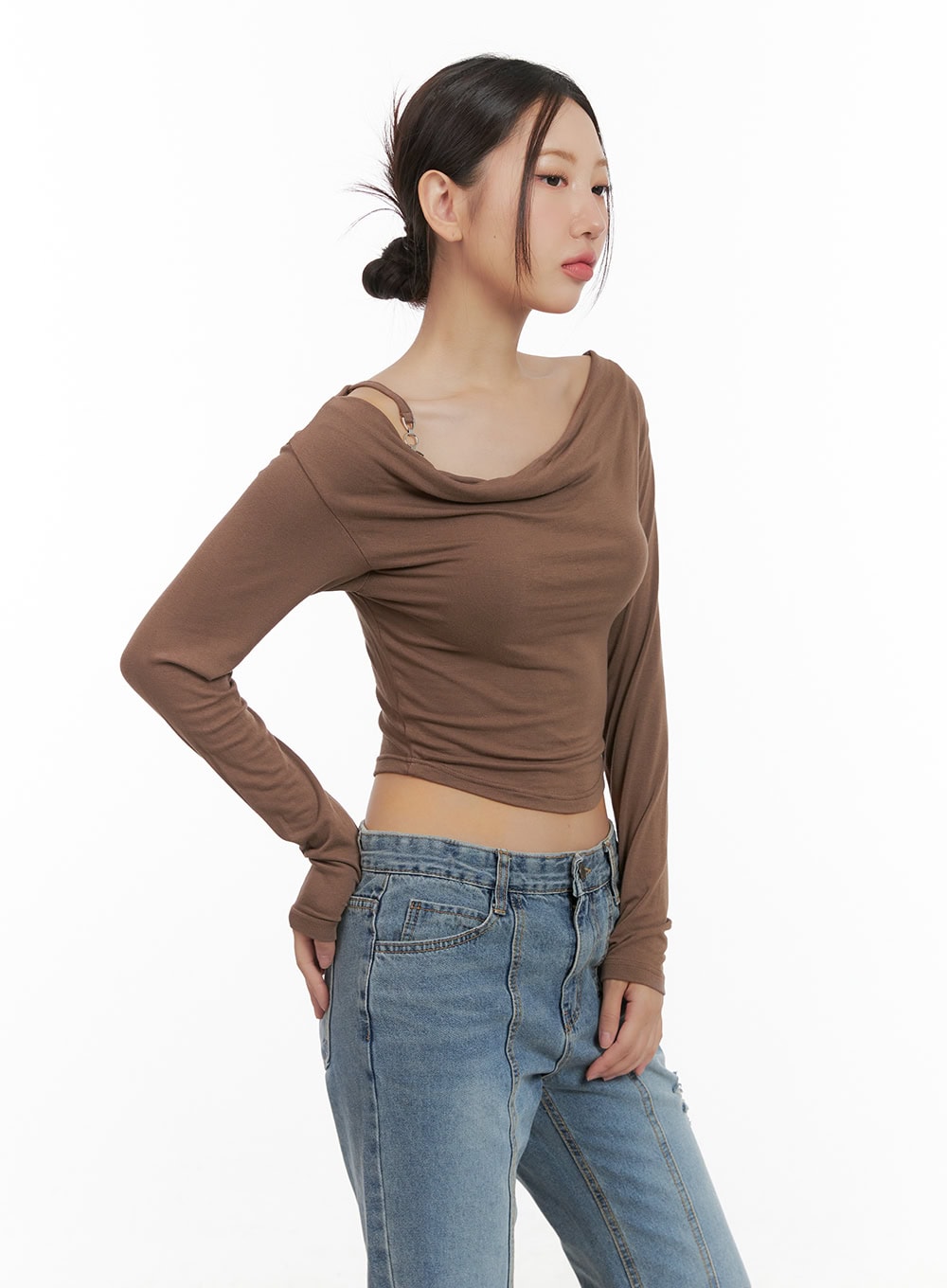 Buckle Shirred Off Shoulder Long Sleeve CG423