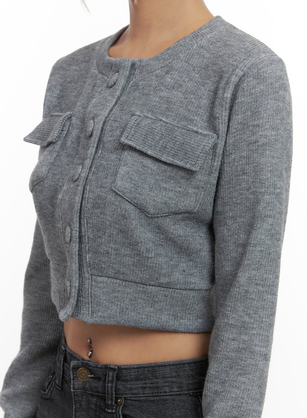 Classic Fit Button Pocket Crop Cardigan CS426