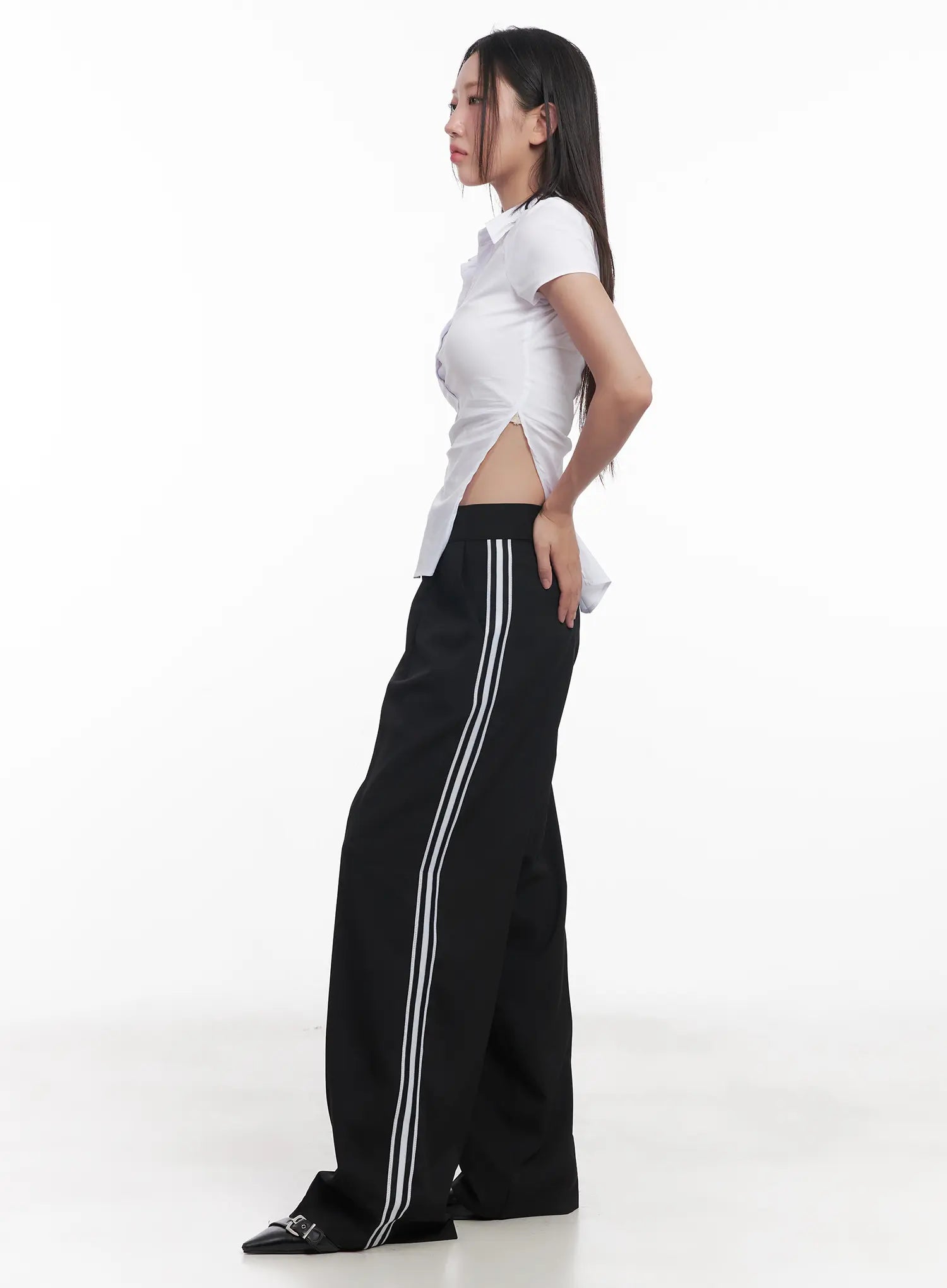 Pintuck Striped Wide-Fit Pants CU517