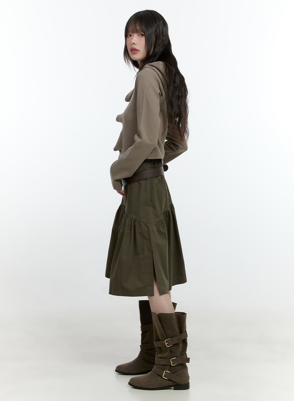 Flare Shirring Midi Skirt CF506