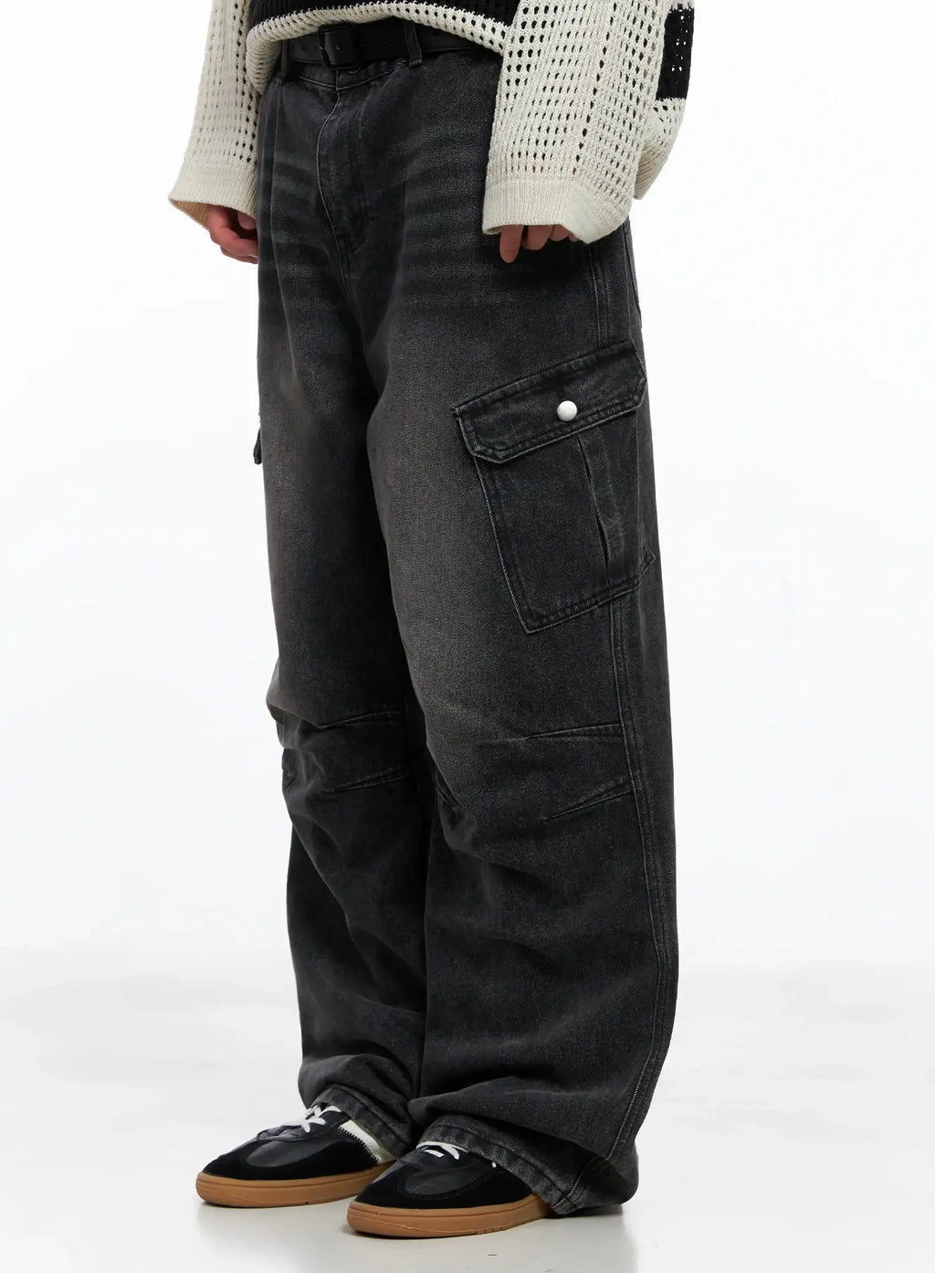 Men's Double Darted Cargo Wide-Leg Jeans IS509