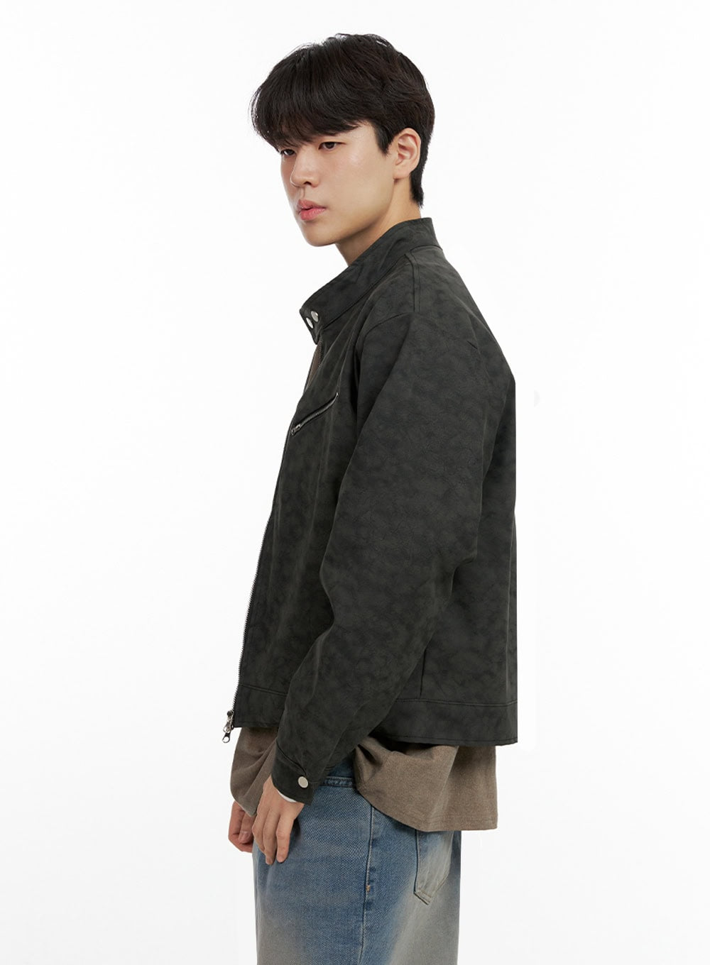 Men's Faux Leather Buttoned Coat IN422