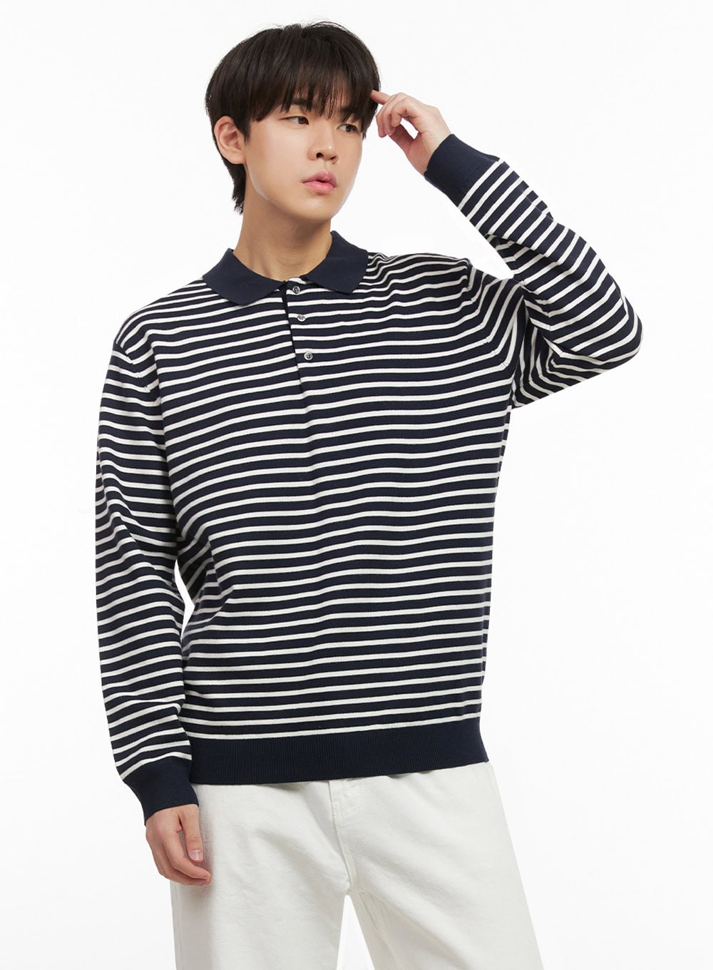 Men's Striped Long Sleeve Polo IJ517