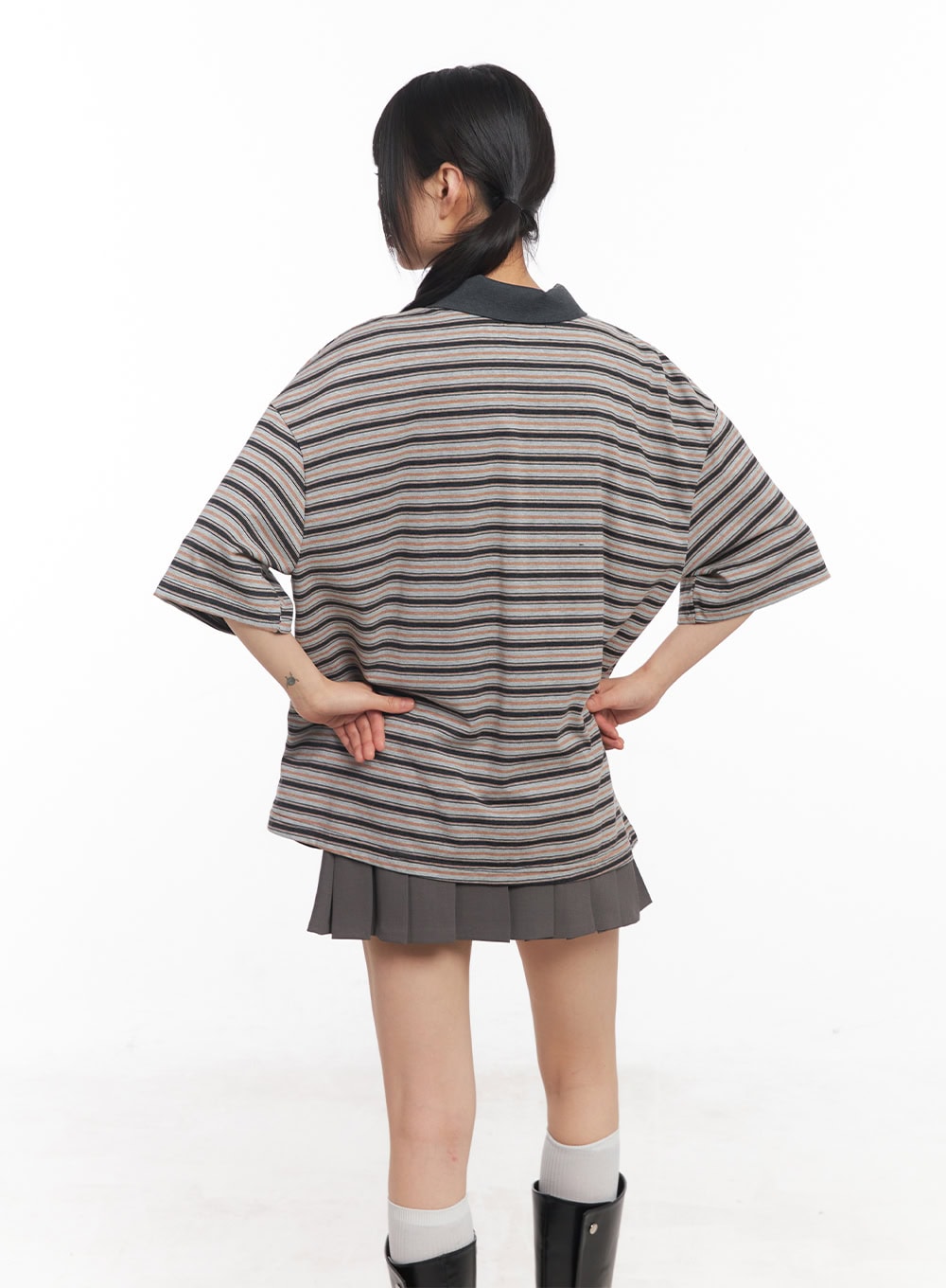 Oversized Striped Short Sleeve Polo Shirt CY514