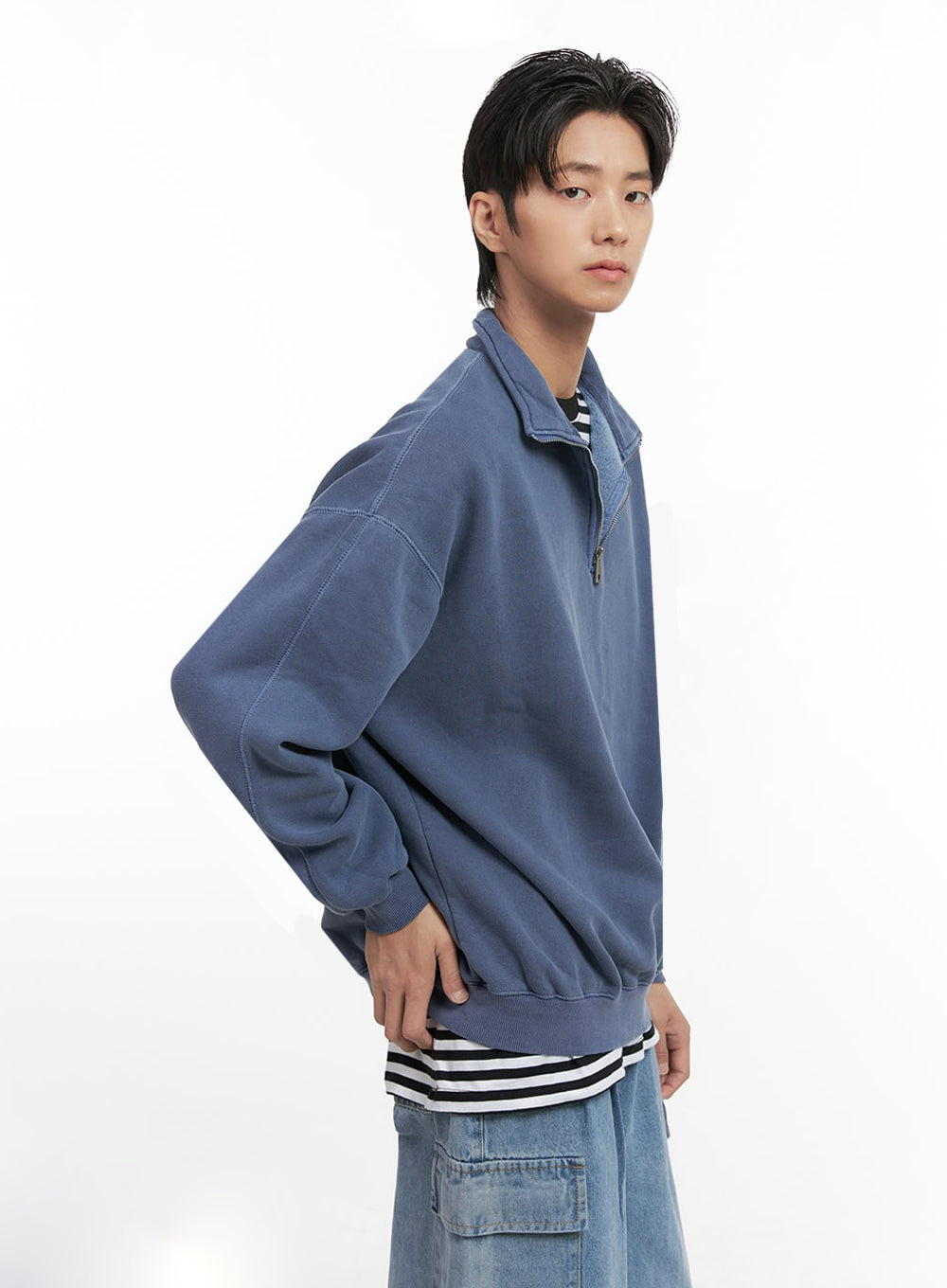 Men's Washed Cotton Half-Zip Crewneck ID406