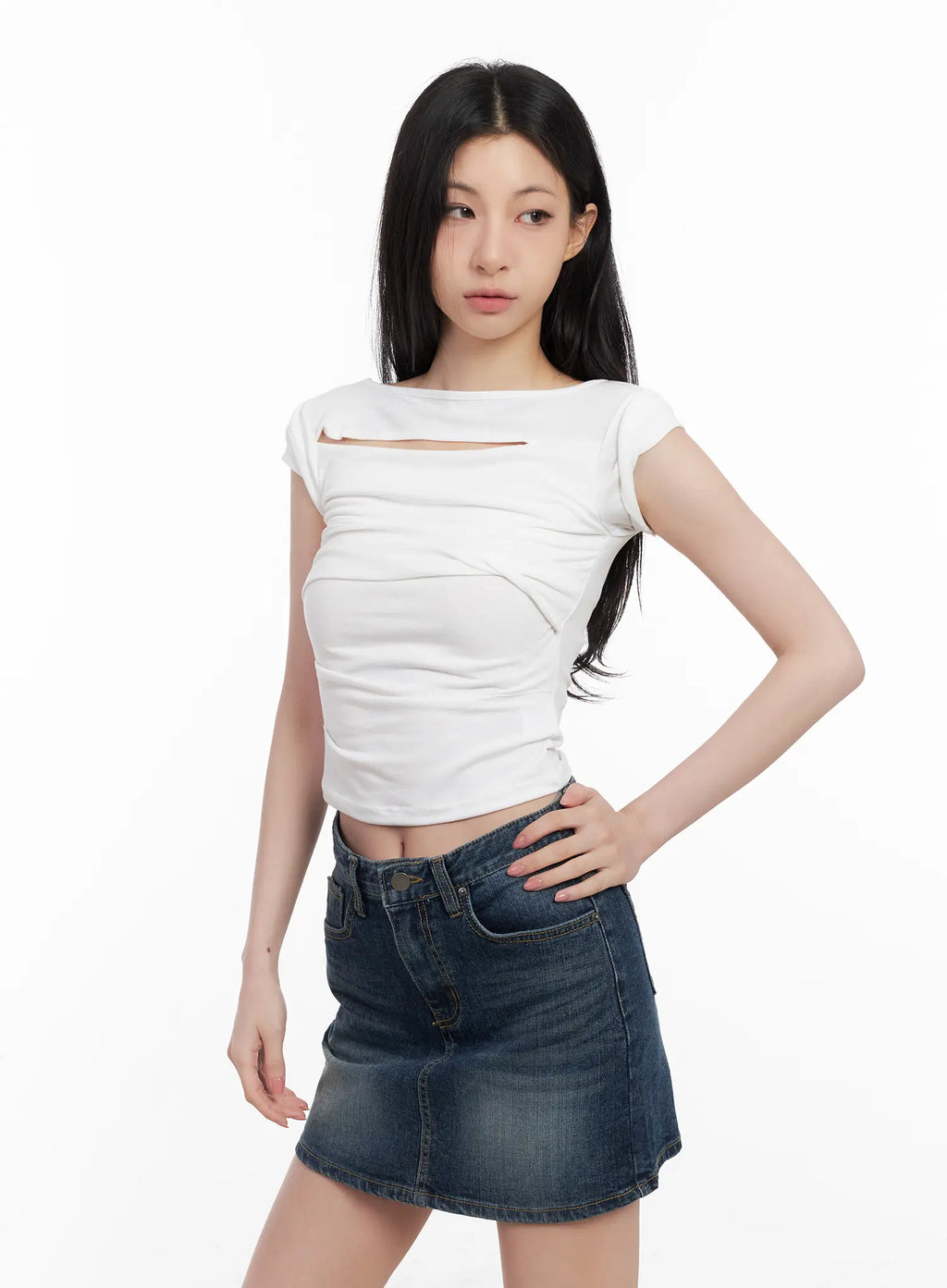 Shirred Cut-Out Crop Top CL501