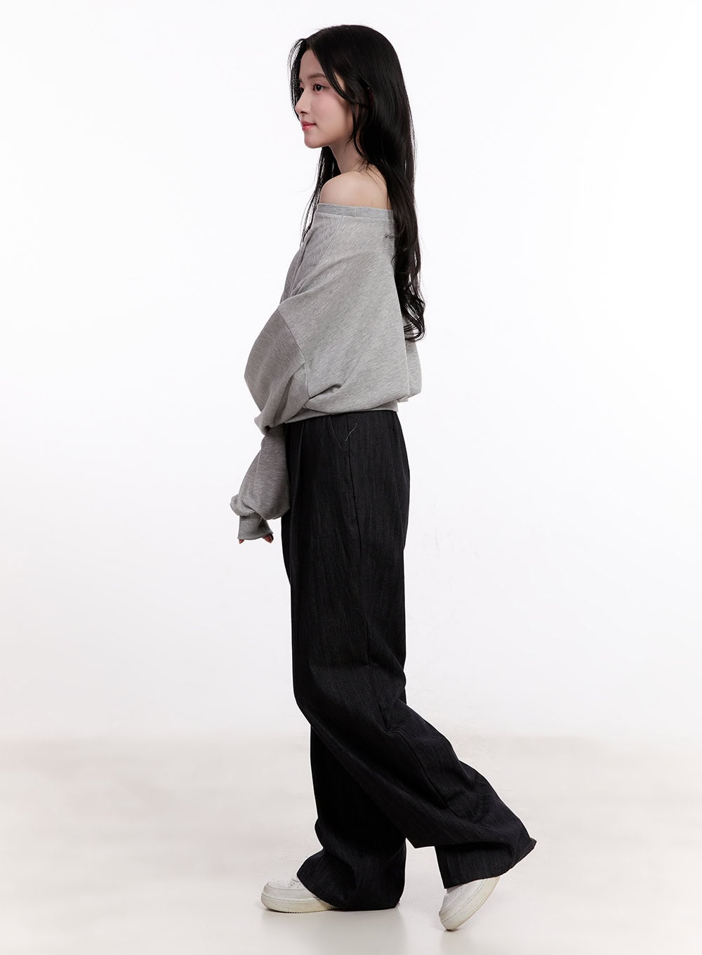 Pintuck Wide-Leg Denim Pants CM527