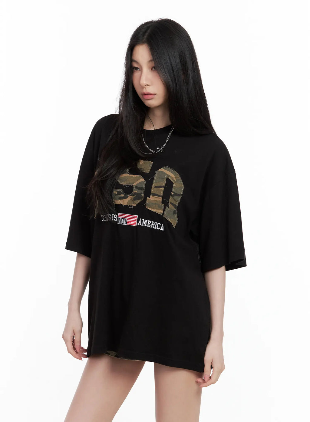Distressed Camo Oversized Tee CU530