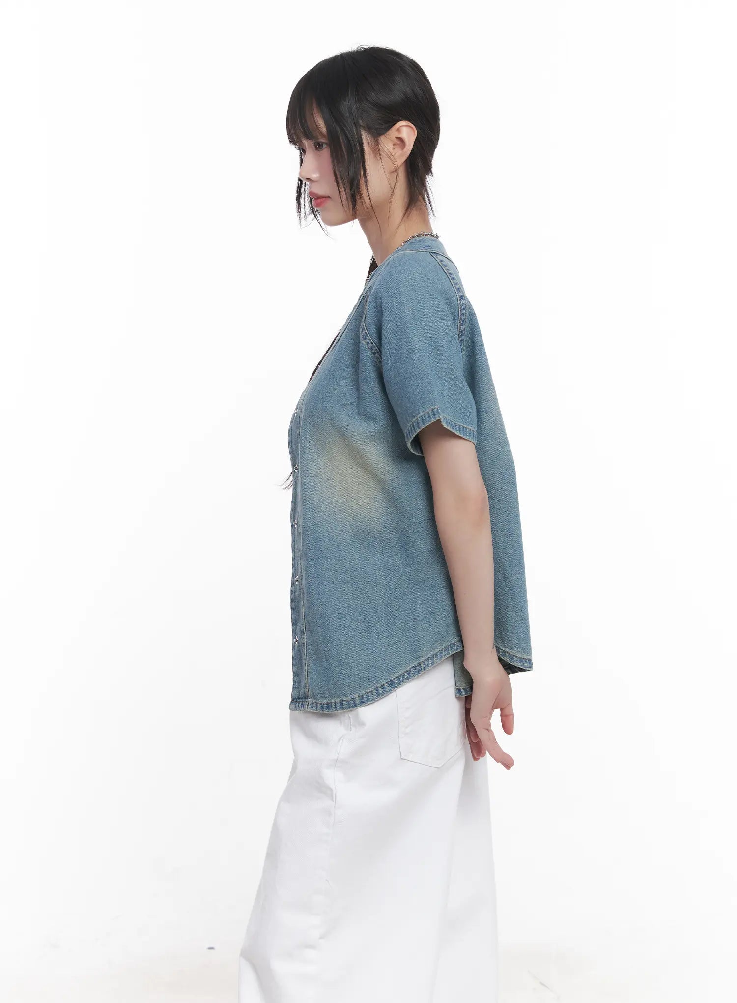 Washed Denim Short-Sleeve Shirt CU520