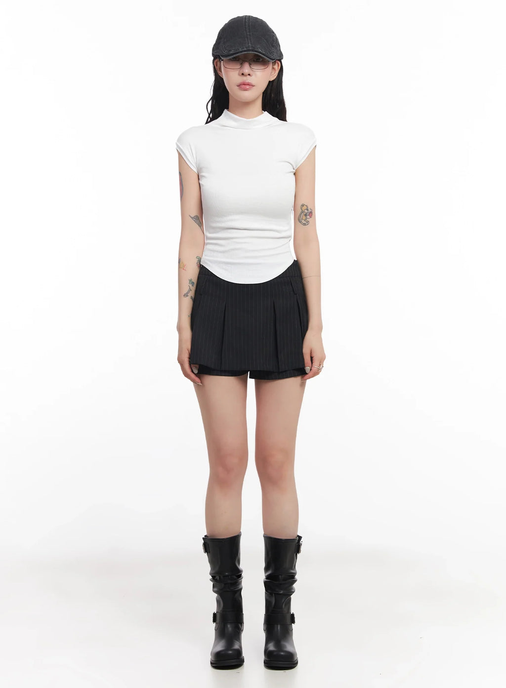 Mock Neck Fitted Short-Sleeve Top IC503