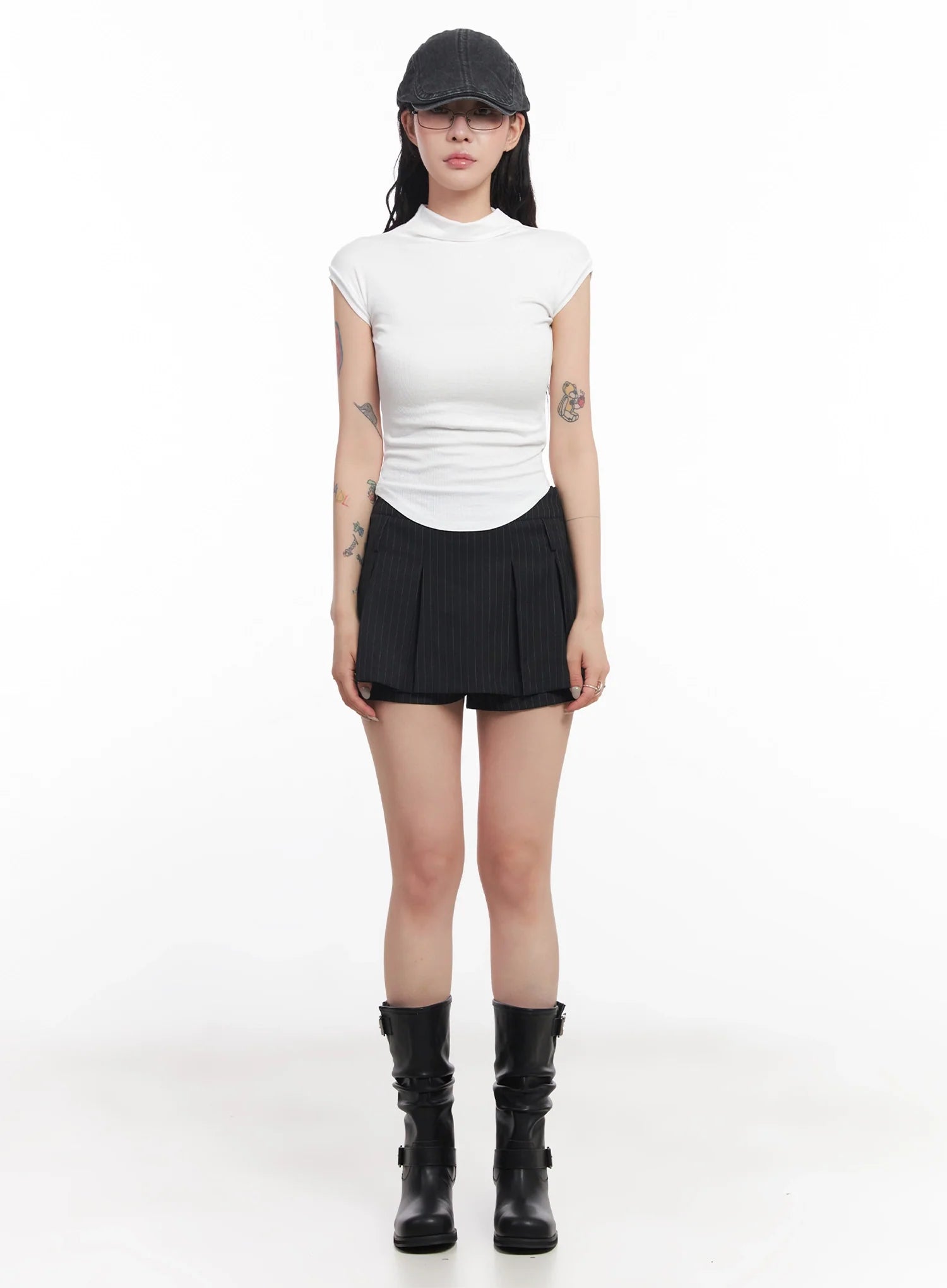 Mock Neck Fitted Short-Sleeve Top IC503