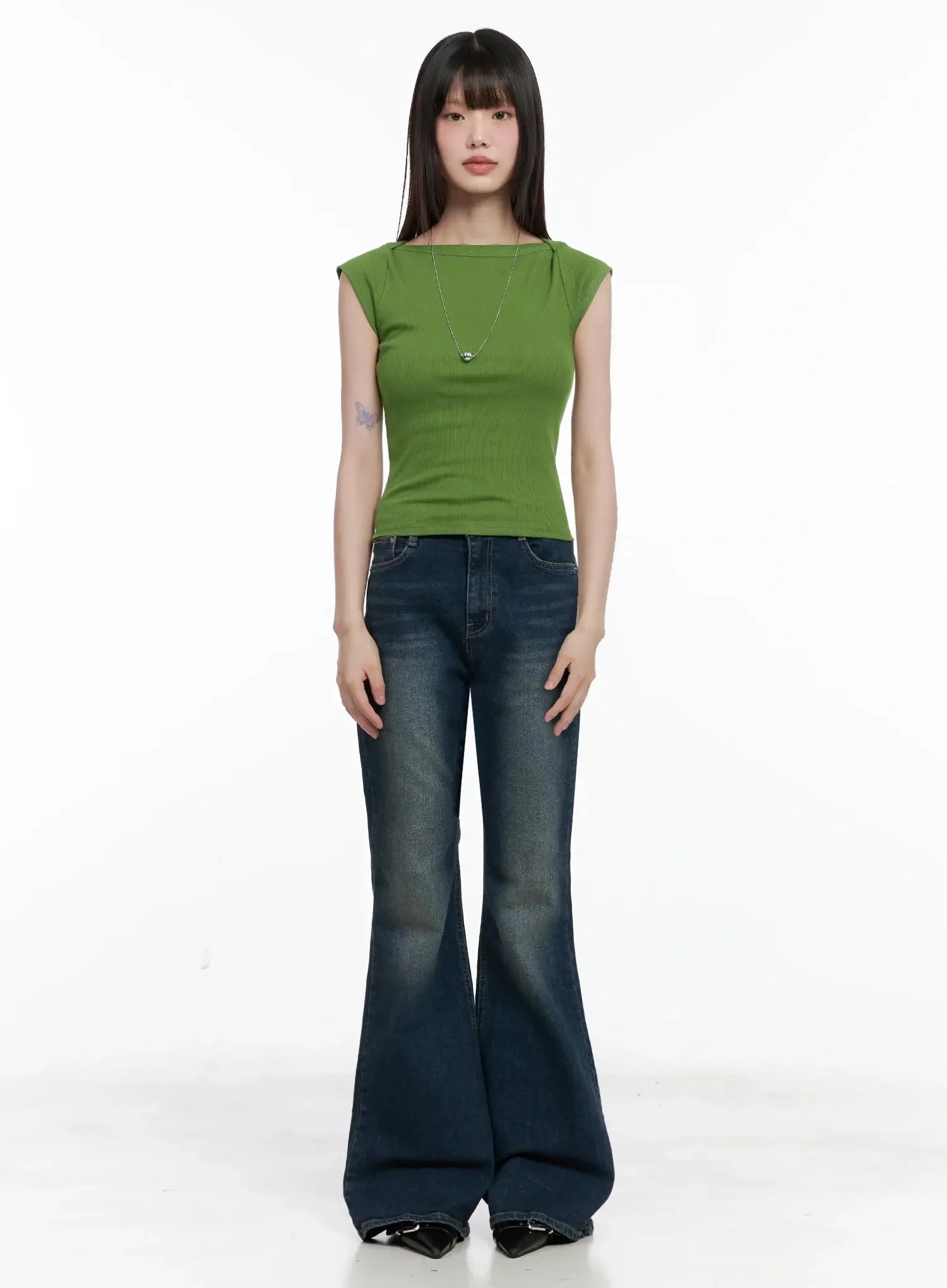 Green Ribbed Knit Top IL531