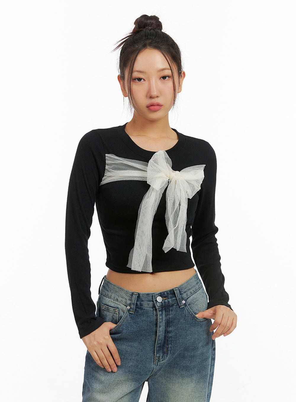 Ribbon Tied Long Sleeve Top IS402