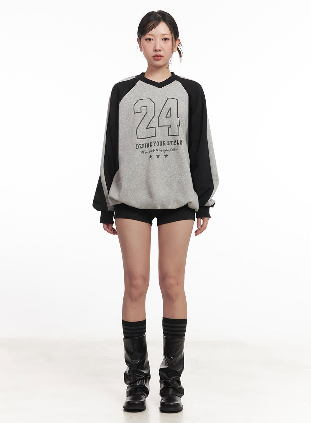 Graphic V-Neck Oversize Sweatshirt IM528