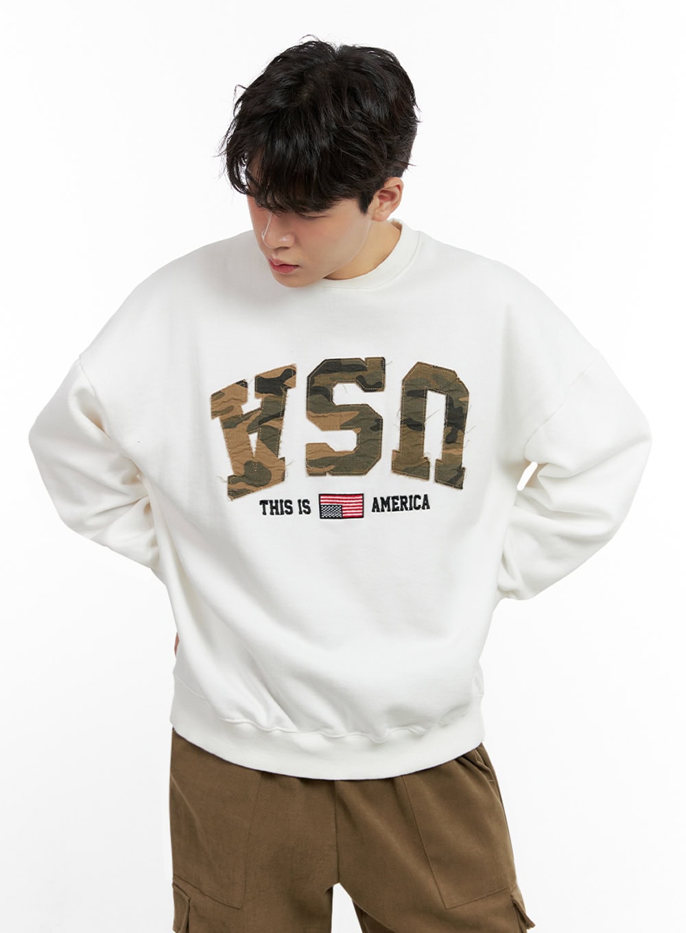 Men's Camo Patch Crewneck Sweatshirt IN422