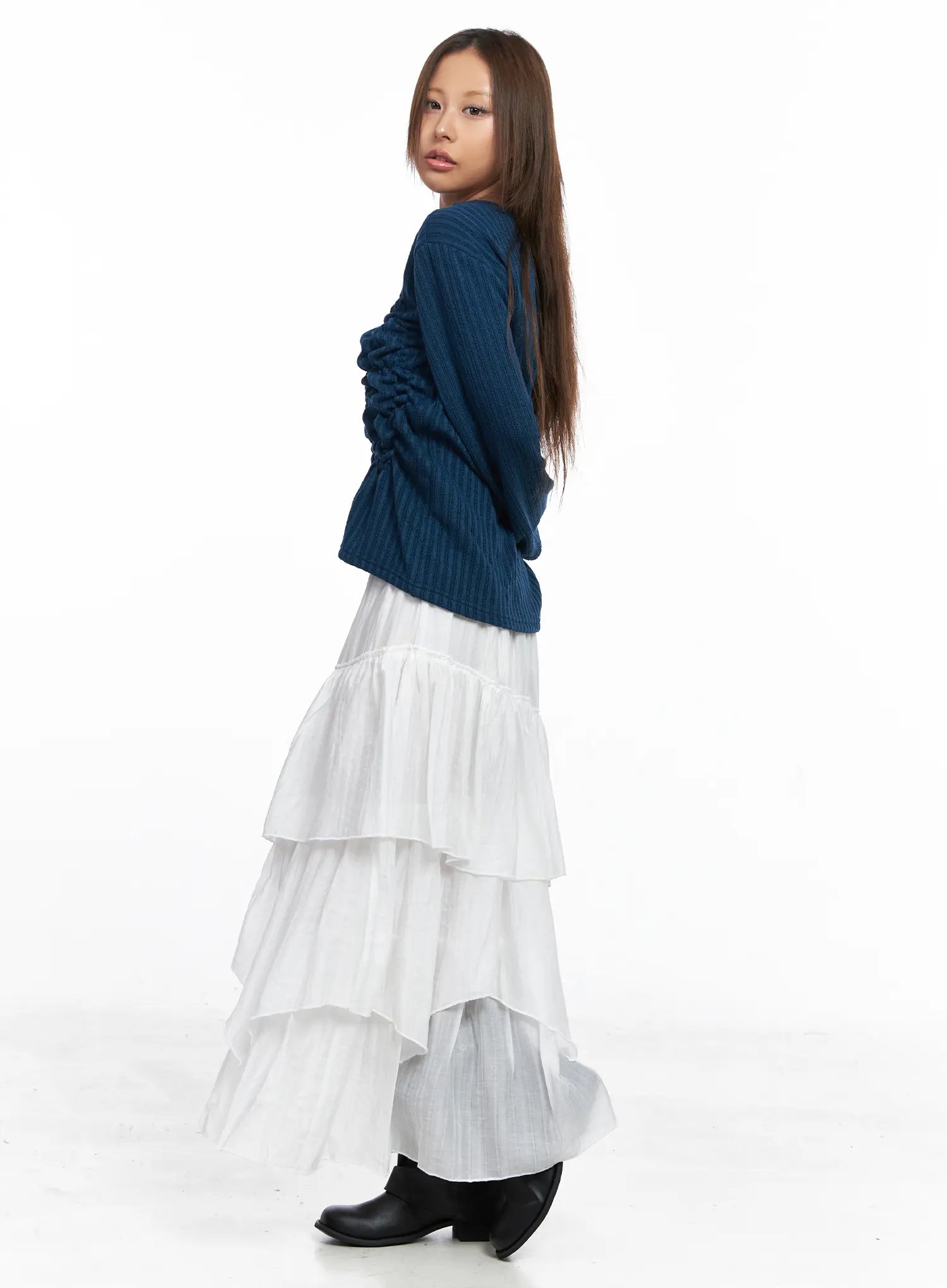 Ruffled Ribbed Long Sleeve Top CO510