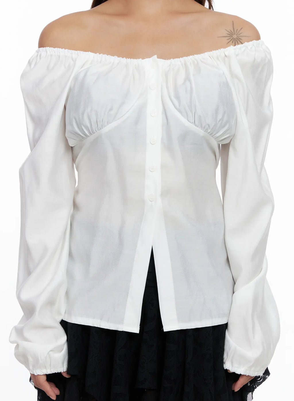 Off-Shoulder Button-Up Blouse CS522