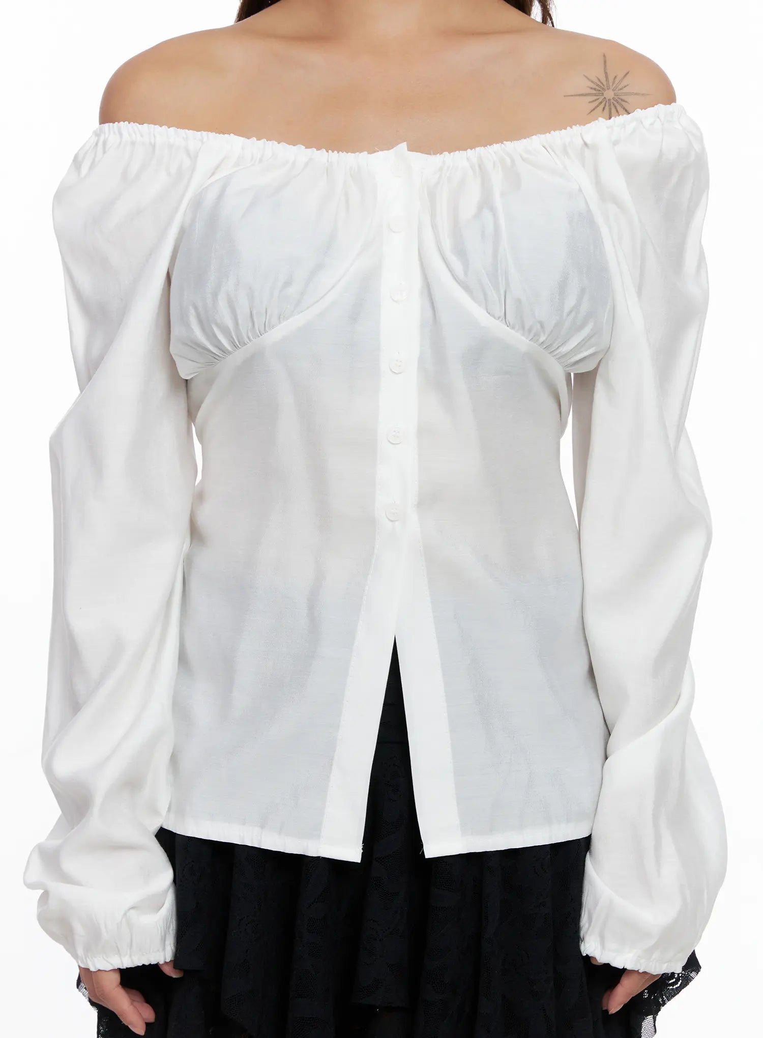 Off-Shoulder Button-Up Blouse CS522