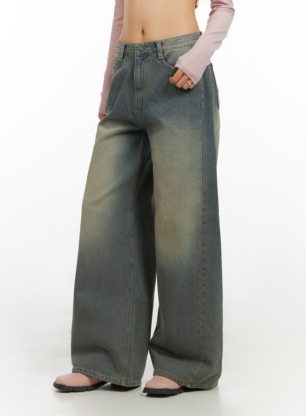 Inez Washed Denim Wide Leg Jeans IS427