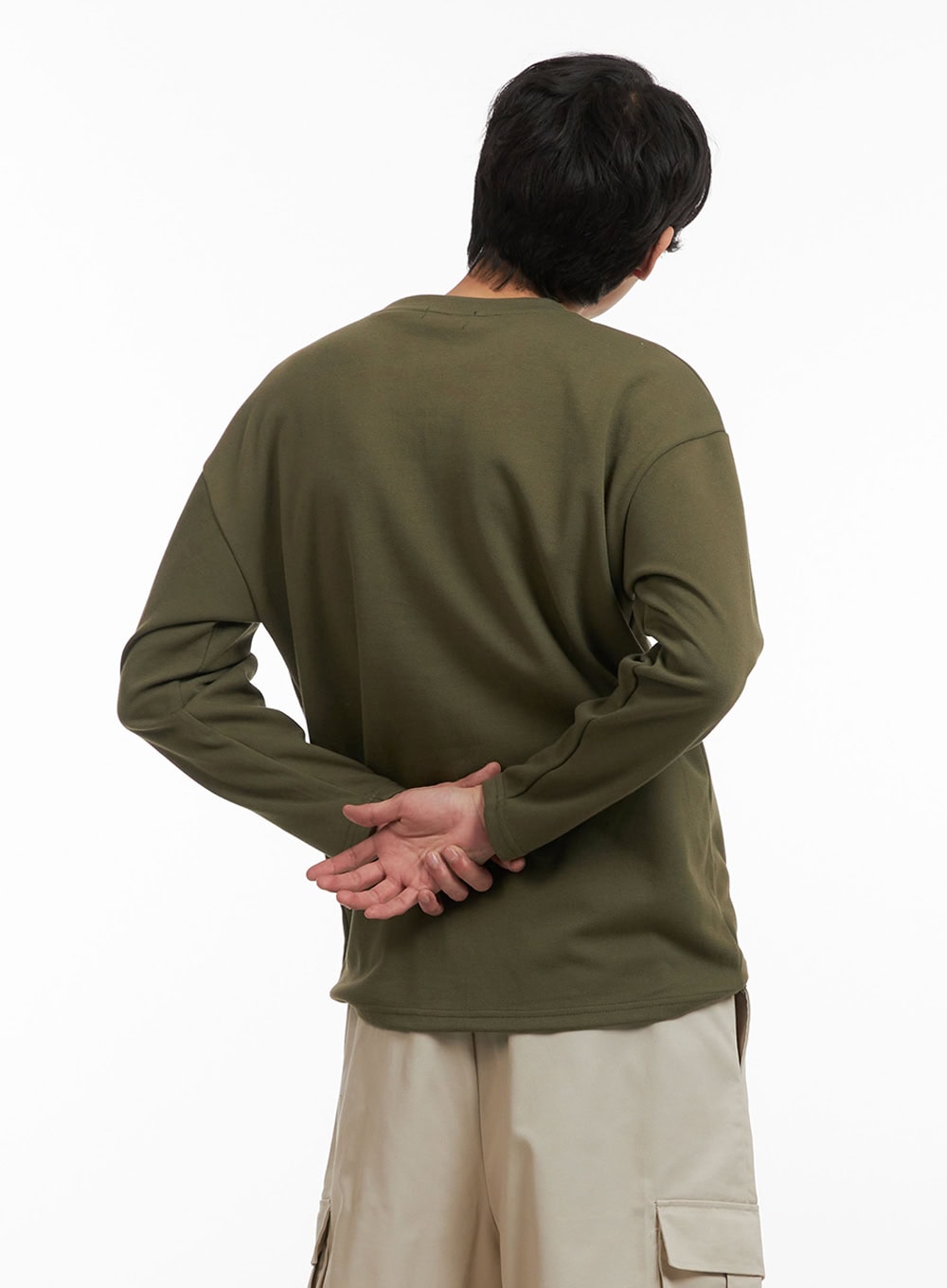 Men's Basic Oversize Long Sleeve Tee (Dark Green) IY402