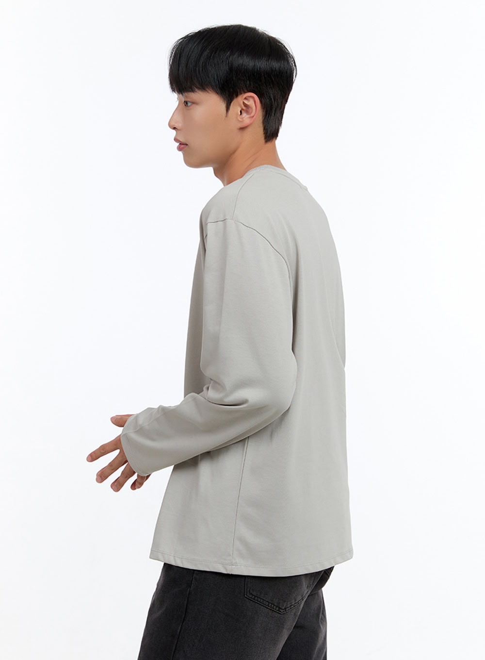 Men's Basic Cotton Long Sleeve T-Shirt (Gray) IS412