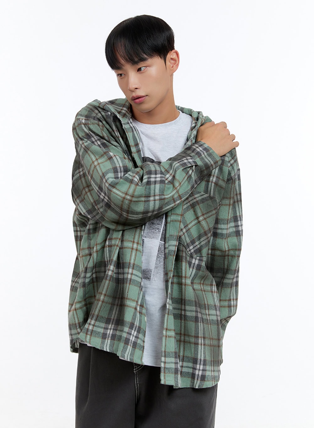 Men's Oversize Checkered Cotton Hooded Shirt IS413