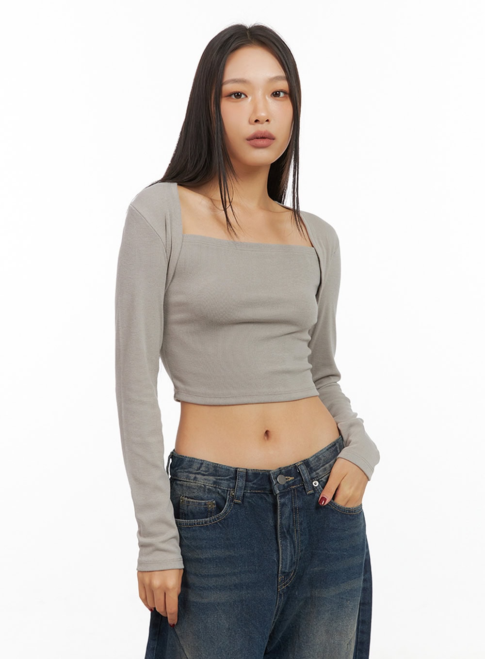 Square Neck Bolero-Style Slim Fit Crop Top IS427