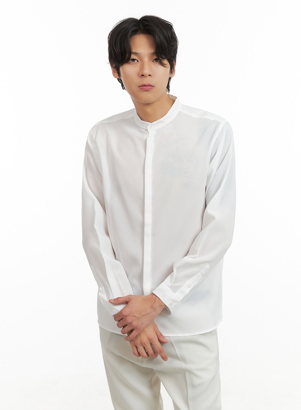 Men's Solid Collarless Long Shirt IY402