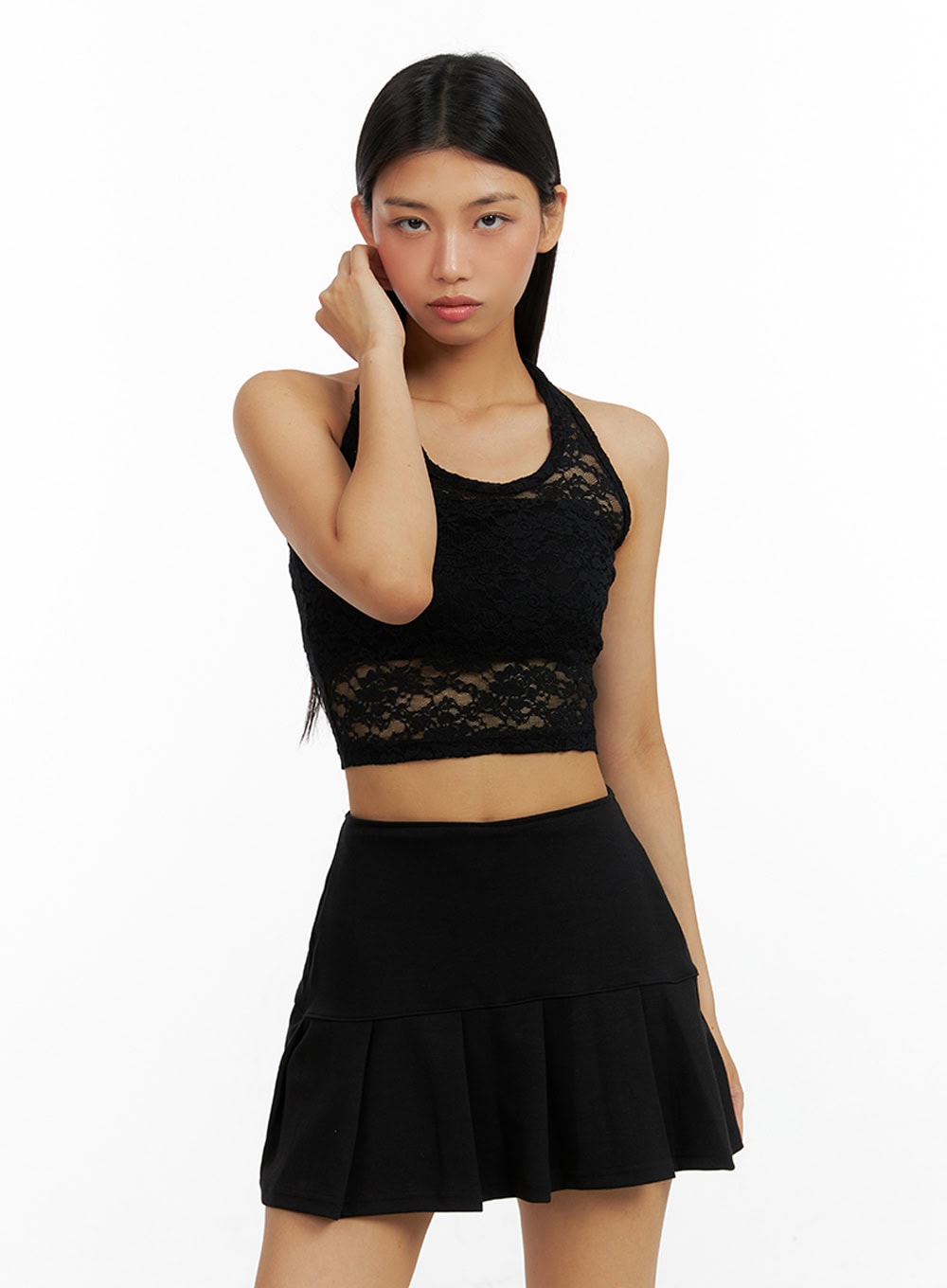 Lace Halter Crop Sleeveless Top IL419
