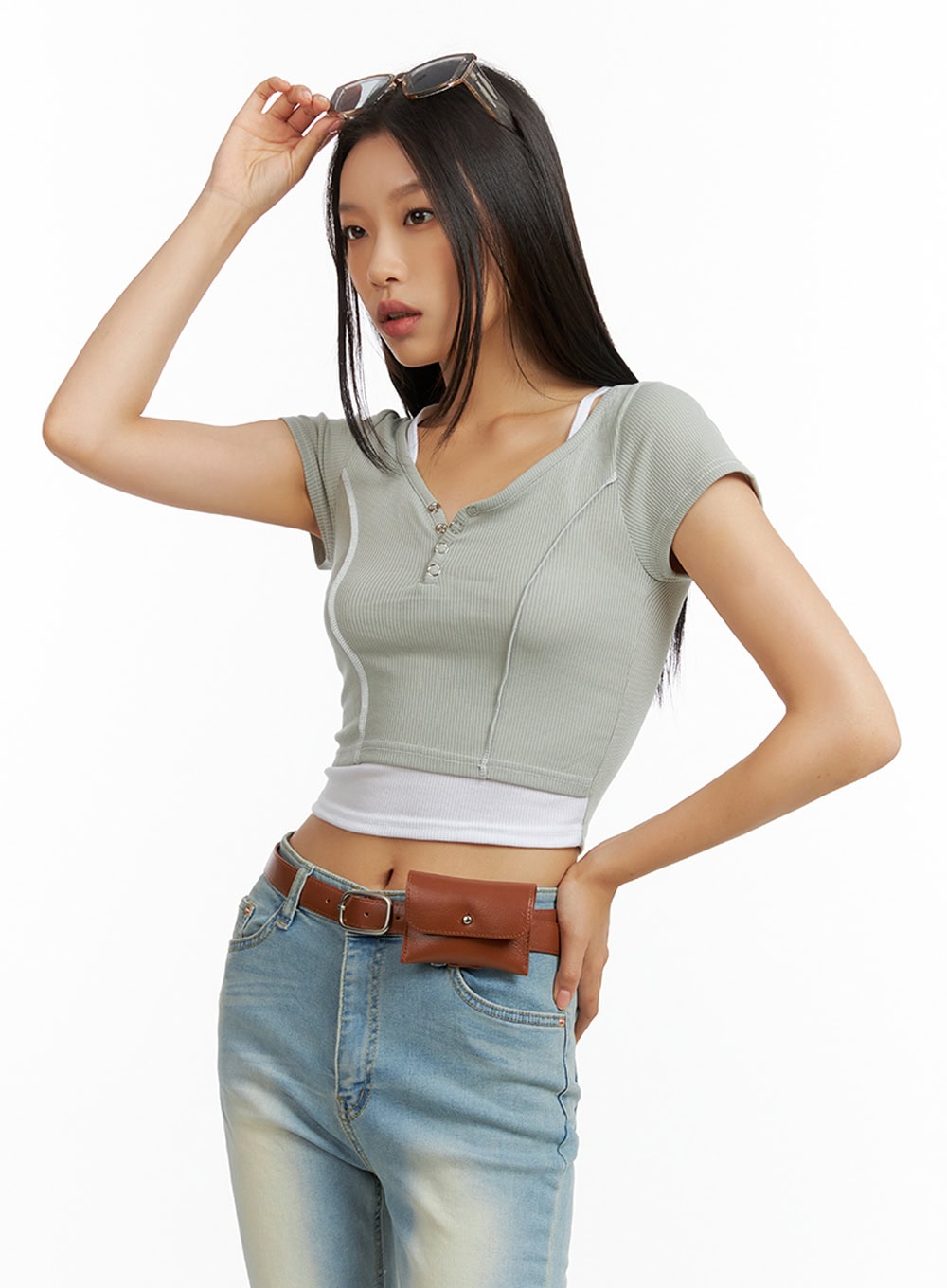 V-Neck Buttoned Crop Top IL409