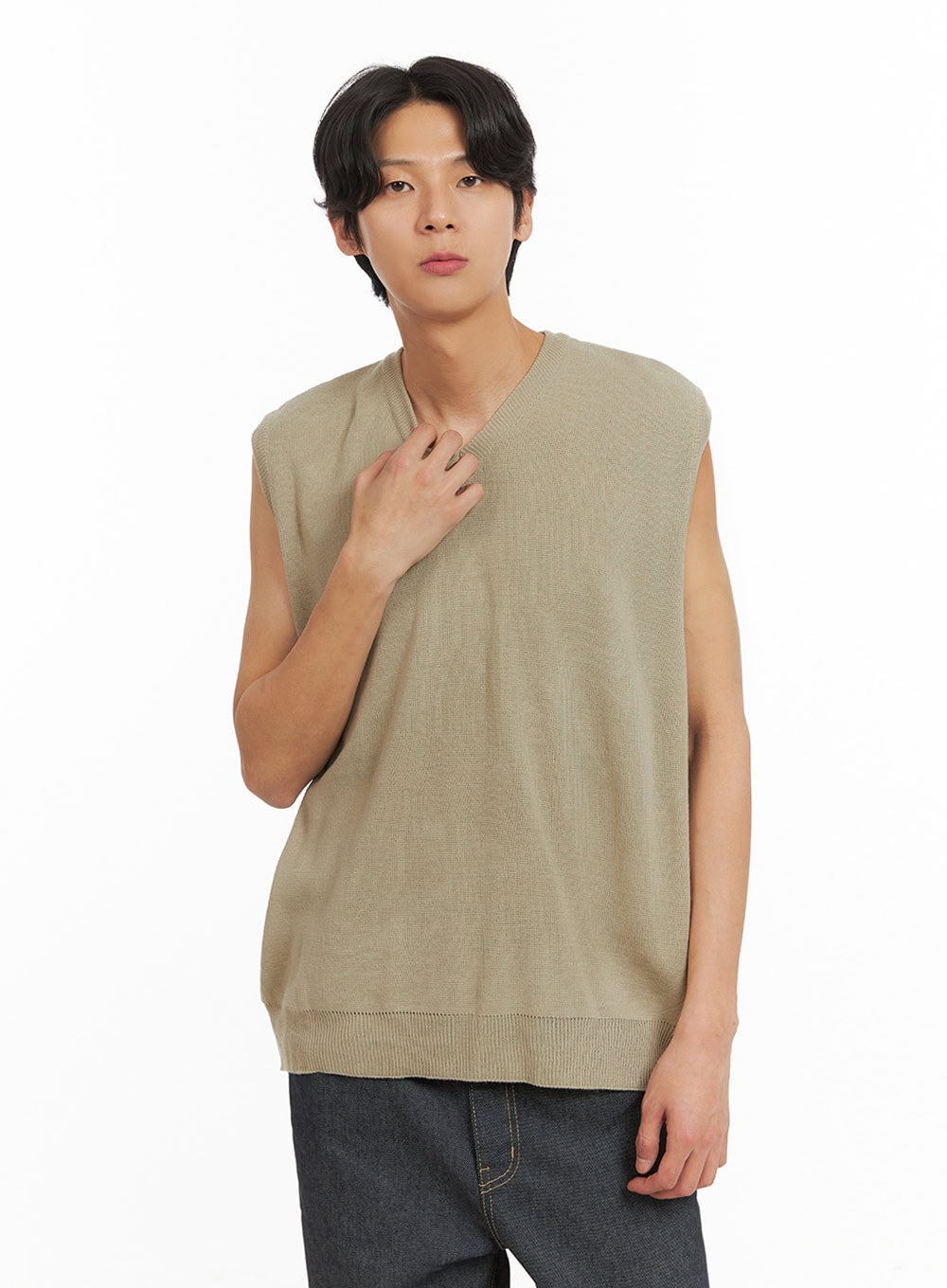 Men's Classic V-Neck Knit Vest (Beige) IY424