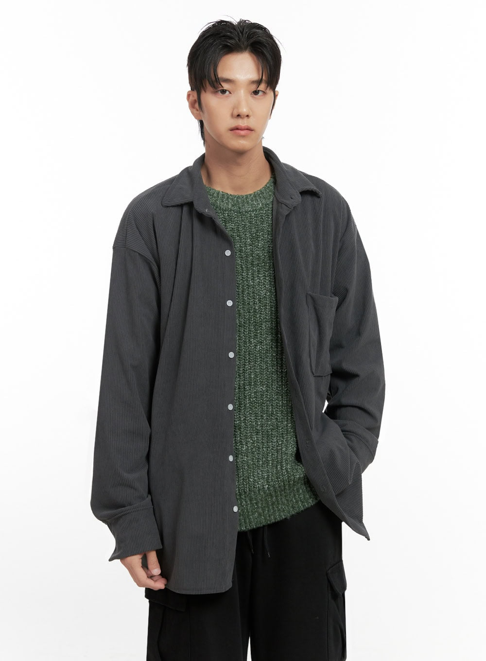 Men's Corduroy Collared Button-Up Shirt ID413