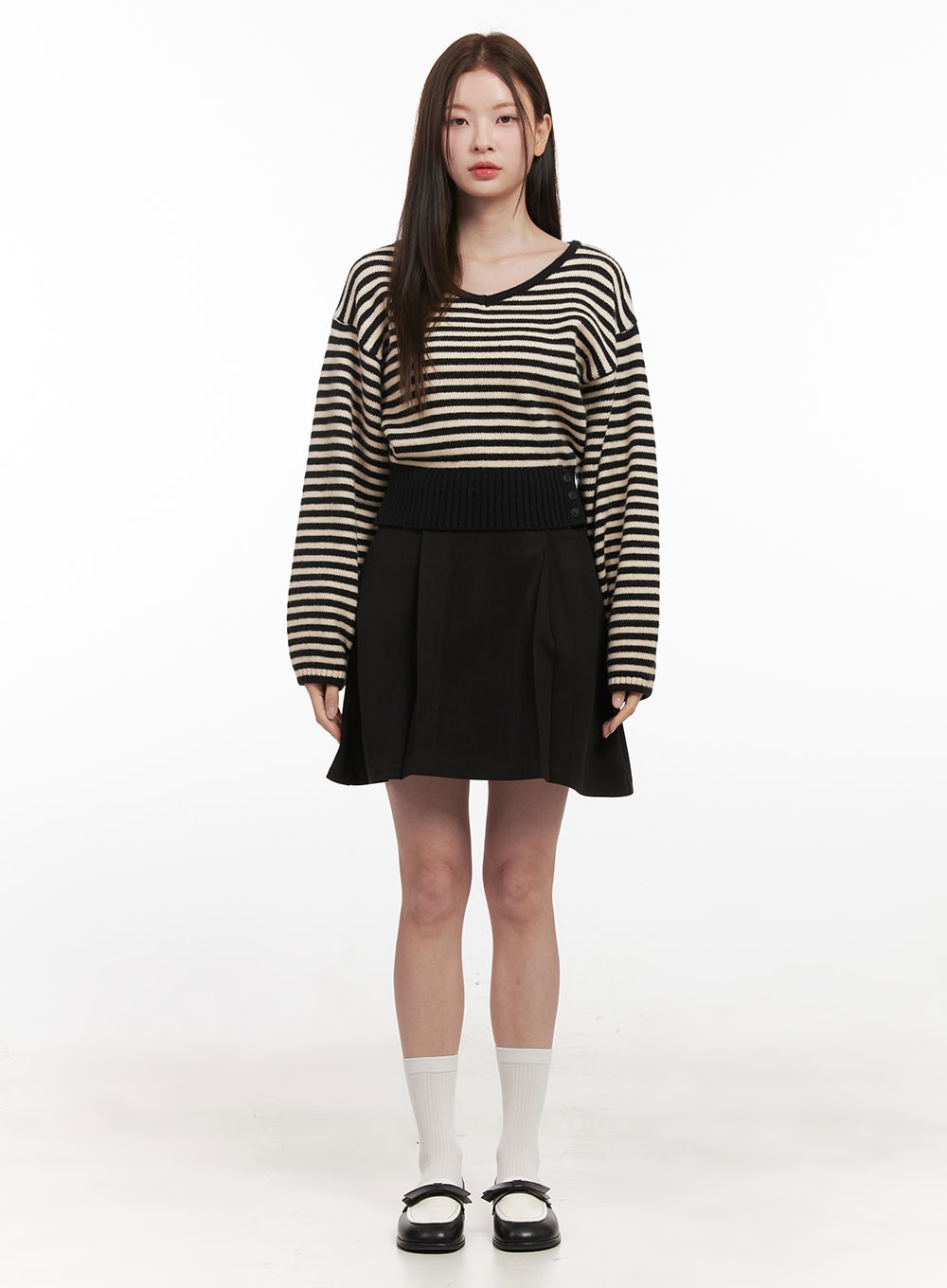 Stripe Oversized V-Neck Sweater IF505