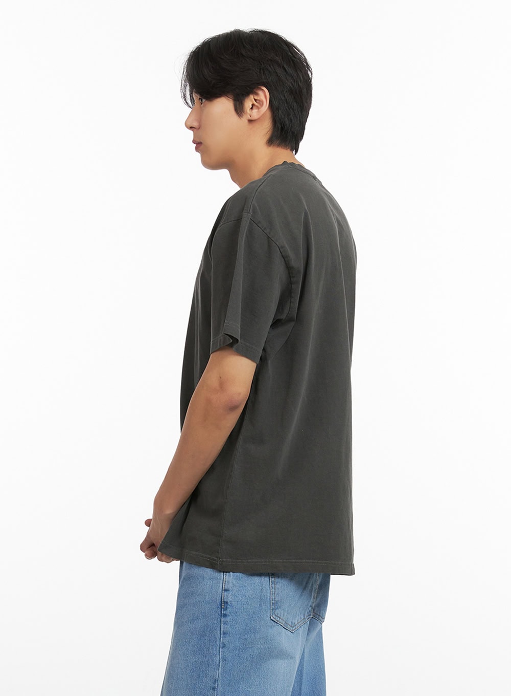 Men's Cotton Washed Round Neck T-Shirt (Black) IY431