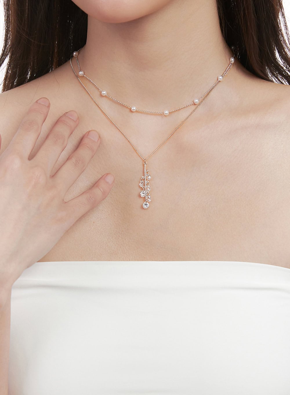 Two-Line Cubic Bijou Necklace IJ516