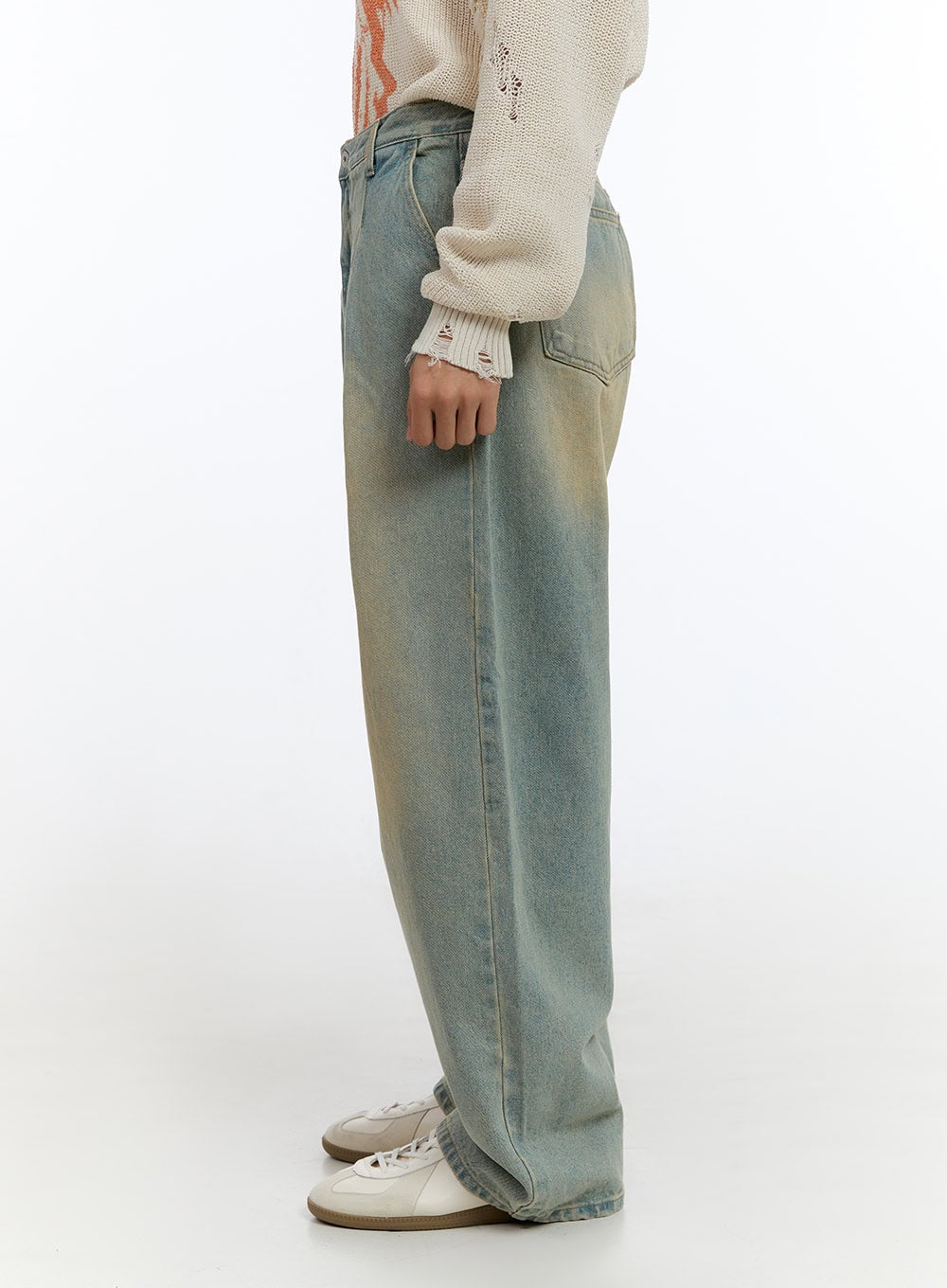 Men's Washed Cotton Wide Fit Jeans IS412