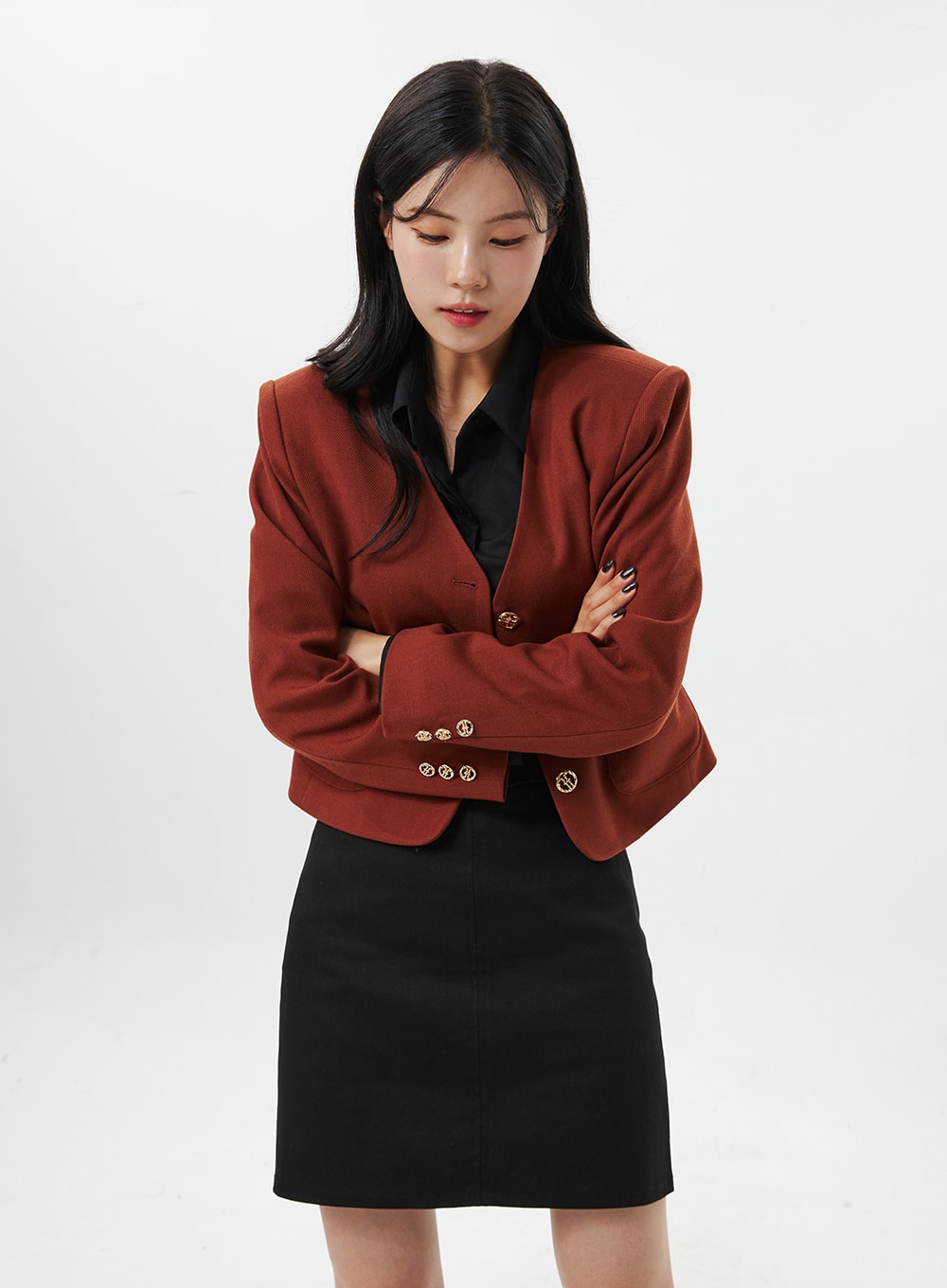 Collarless Crop Blazer Jacket OO312