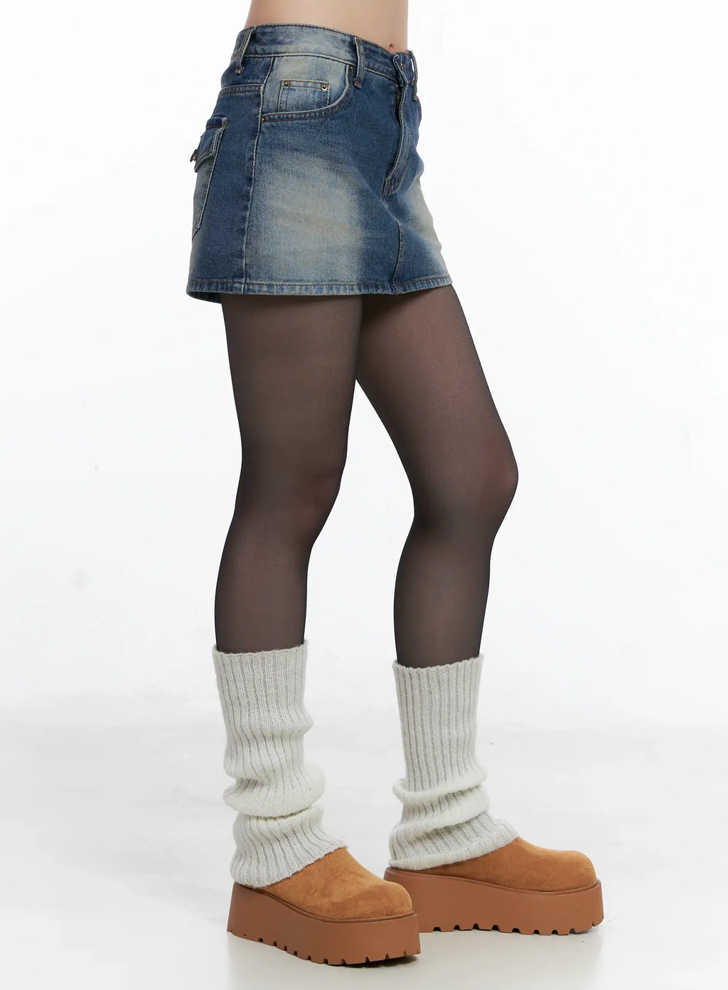 Washed Denim Pocket Mini Skirt CS510