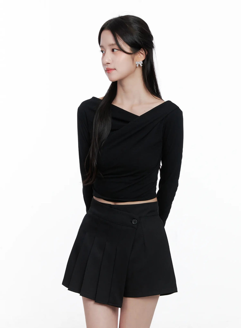 Asymmetrical Neck Long Sleeve Top CS523