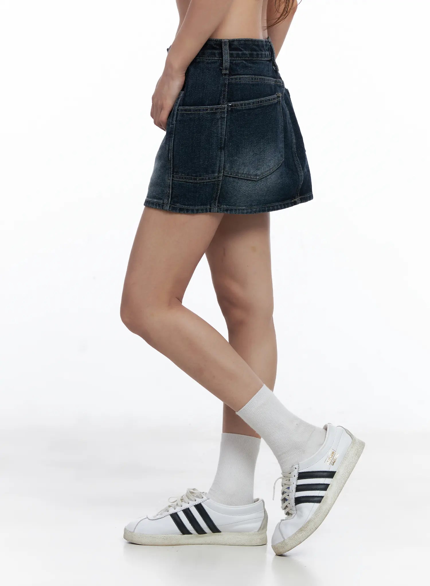 Vintage-Wash Denim Mini Skirt CL511